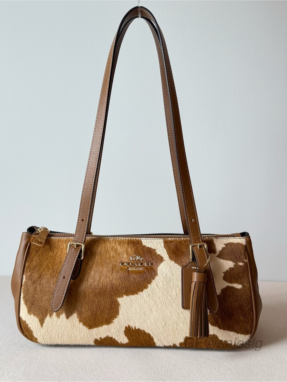 NWT Coach Asher Haircalf Cow Print Leather Shoulder Bag Brown Tan CDW46